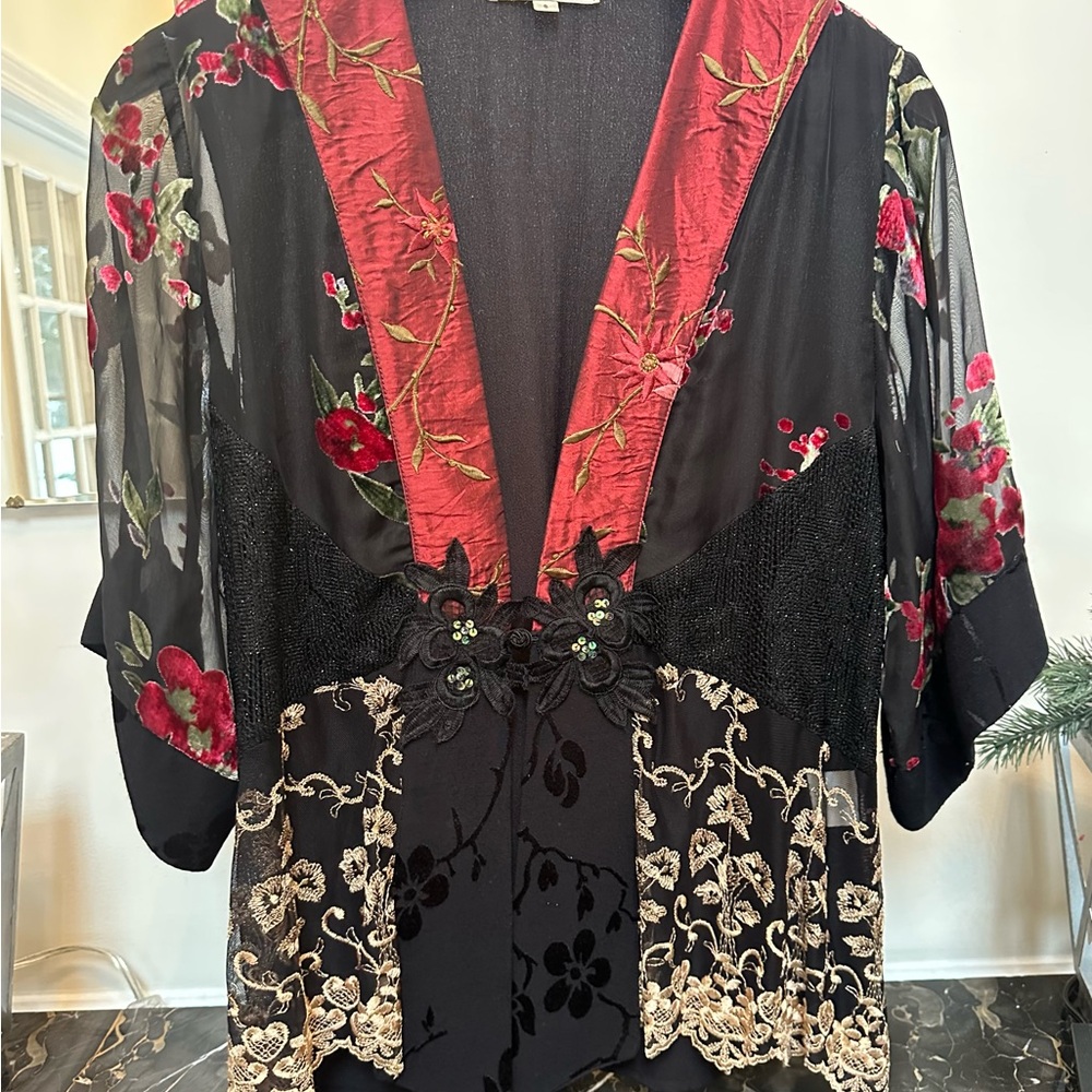 SPENCER ALEXIS Cropped Kimono Jacket S Small Patchwork